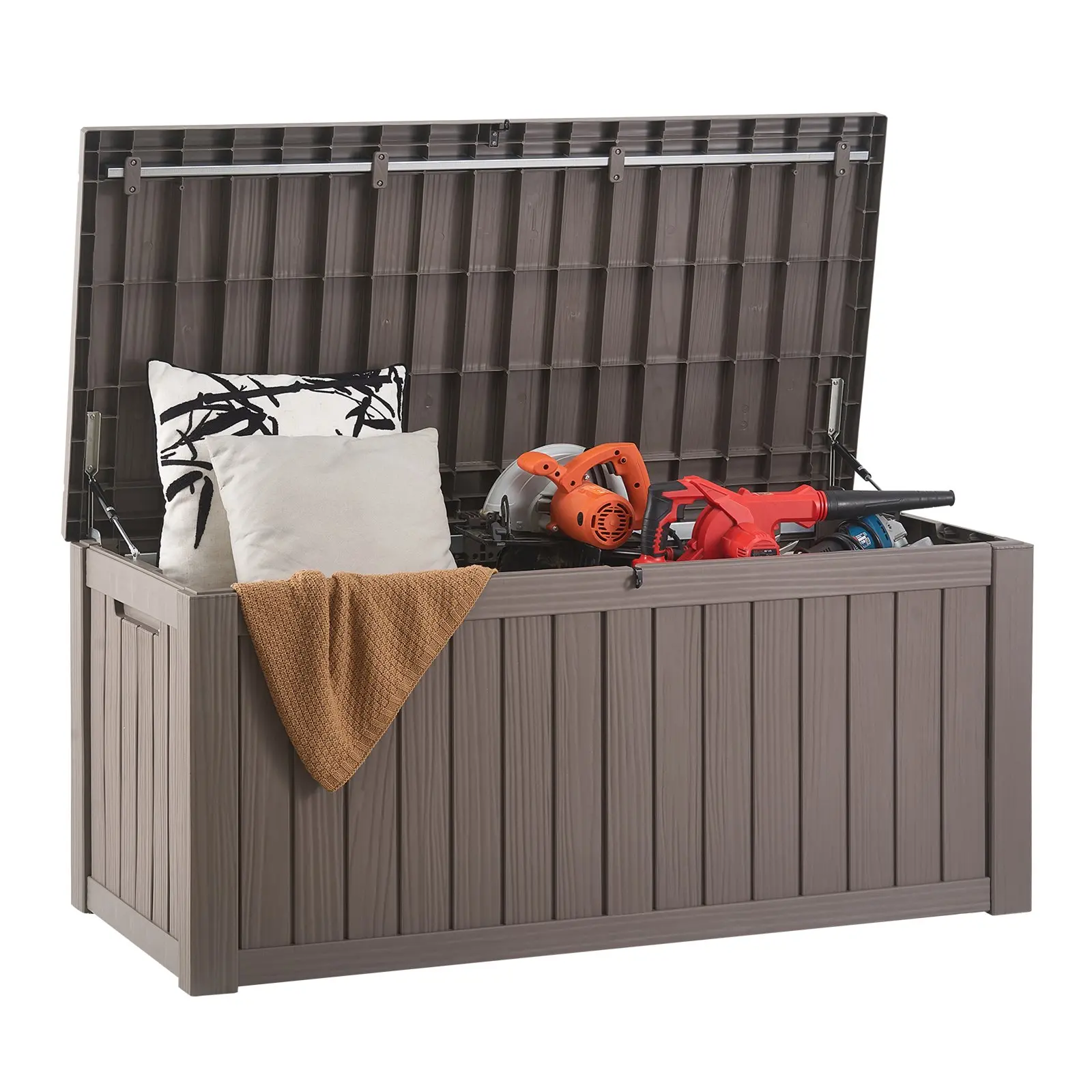 【Summerfinds】VEVOR Outdoor Storage Box, 120 Gallon Resin Deck Box, Lockable Backyard Toy and Towel Storage Cabinet Waterproof, for Patio Furniture Cushions, Garden Tools, Pool Supplies Package Delivery (Grey)
