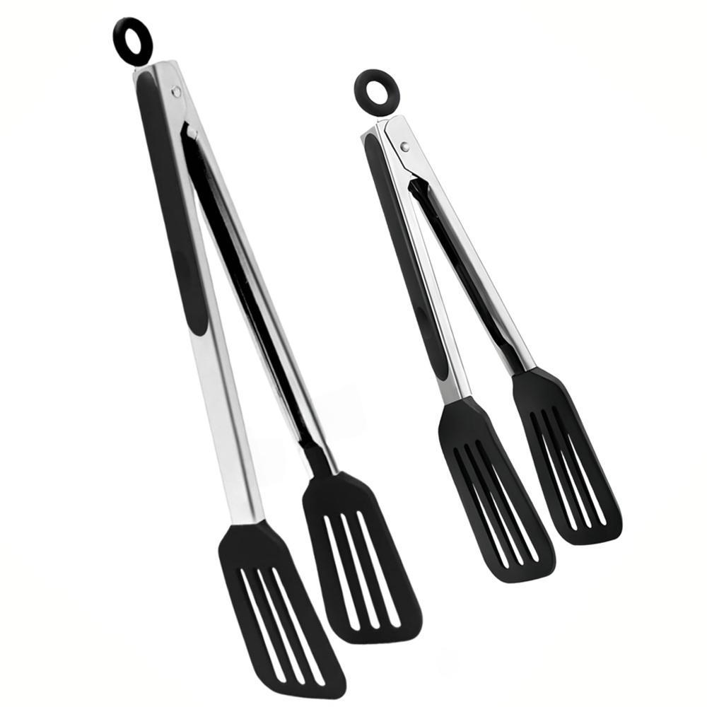 Stainless Steel Kitchen Tongs - Heavy Duty Cooking Tongs for BBQ, Grilling | Non-Slip Ergonomic Handle, Dishwasher Safe Utensils for Salad, Pasta, Hot Food Stainless Steel Food Tongs, Bread Serving Tongs