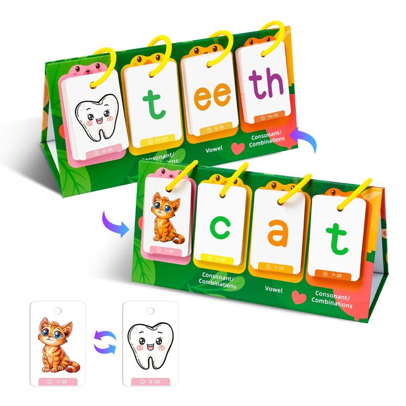 Random Color CVC Word Builder Games Cards, 80 Cards Learn To Read Montessori Word Building Desktop Pocket Chart Flash Cards Kit Flashcards Learning Alphabet