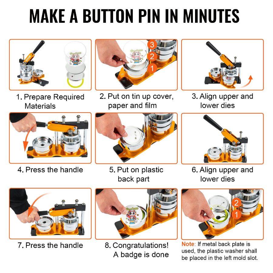 VEVOR Button Maker Machine, 75 mm (3 inch) Badge Punch Press Kit, Children Gifts Maker, Button Making Supplies with 100pcs Button Parts Circle Cutter Magic Book
