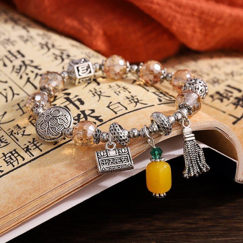 Retro ethnic style high-end peace pendant for blessings, attracting love and good luck, enamel color women's jewelry bracelet