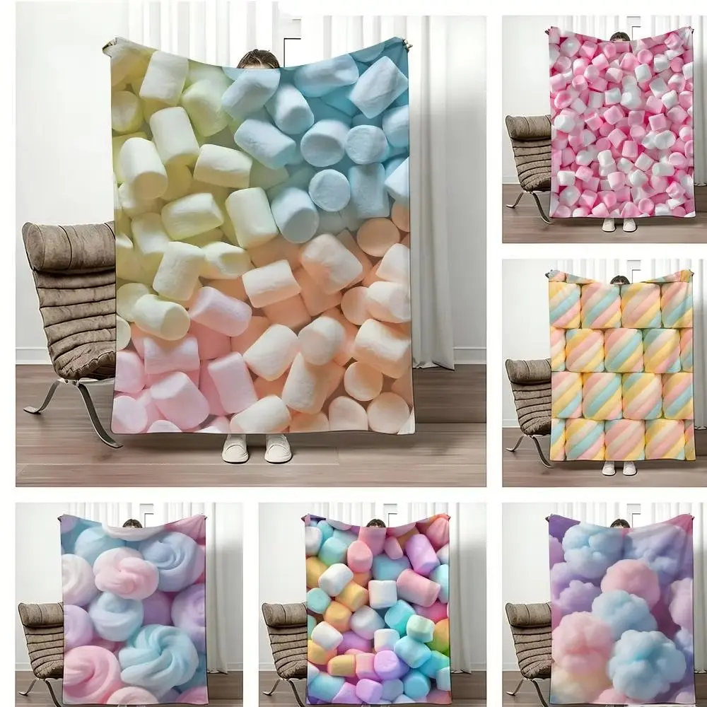 Pastel Marshmallow Dessert Throw Lightweight 240g Flannel Blanket Soft Skin-friendly for Summer Cooling