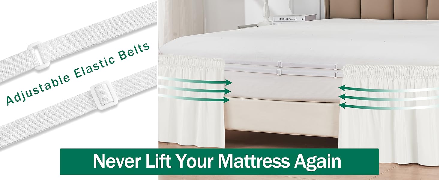 Wrap Around Bed Skirts with Split Corners for Queen Beds 15" Drop, Ivory Elastic Dust Ruffles Wrinkle Resistant Luxurious Machine Washable