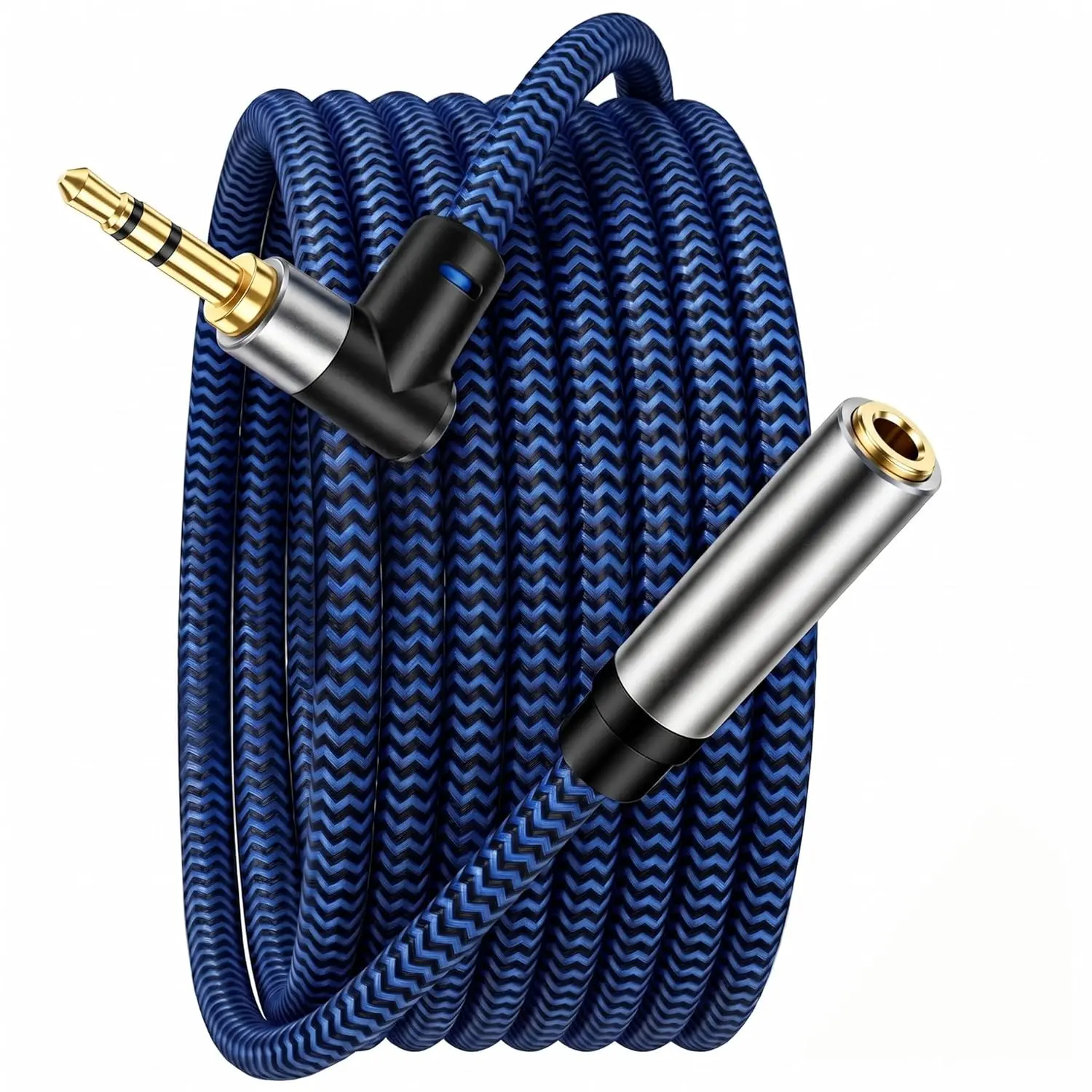 3.3FT (1M) 3.5mm Audio Extension , 90- Right Angle Aux Extender Cord (Male to Female), Nylon Braided TRS Stereo Audio Jack Adapter for , PC, Speakers, Headphones (No Mic Support)