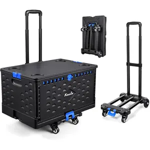 2 in 1 Rolling Cart with Durable Removable Crate, 290 LBS/70L Capacity Collapsible Rolling Crate with Lid for School, Craft, Office & Garden,  4 Rotate Wheels