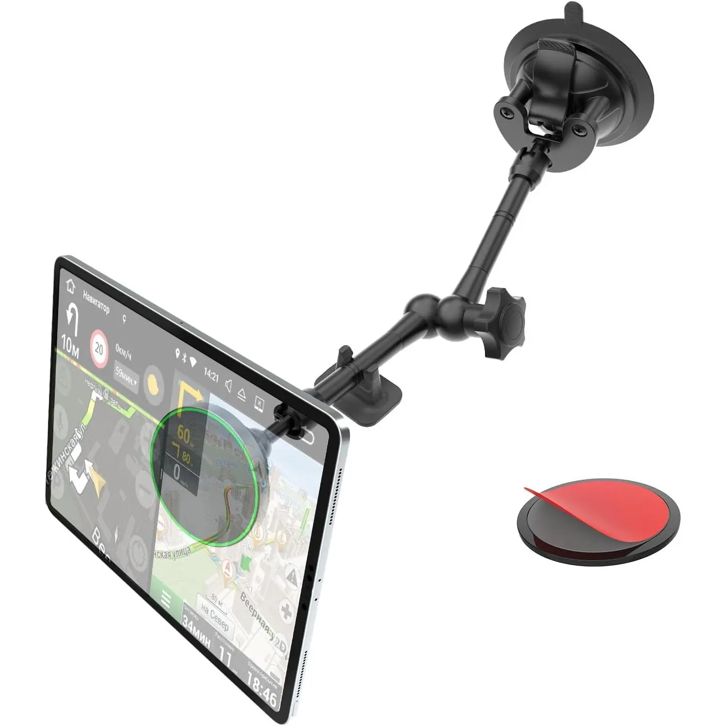 Heavy Duty  Tablet Mount for  Dashboard Windshield, Long Arm Suction Cup  Mount for iPad Pro Air Mini 4-11'', MagSafe Holder for SUV Van Pickup  16/15 Galaxy