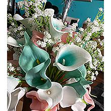 Mini Artificial Calla Lily 10 Stem Bridal Bouquets Artificial Latex Real Touch Flowers for Home Party Decor (Teal Blue White)