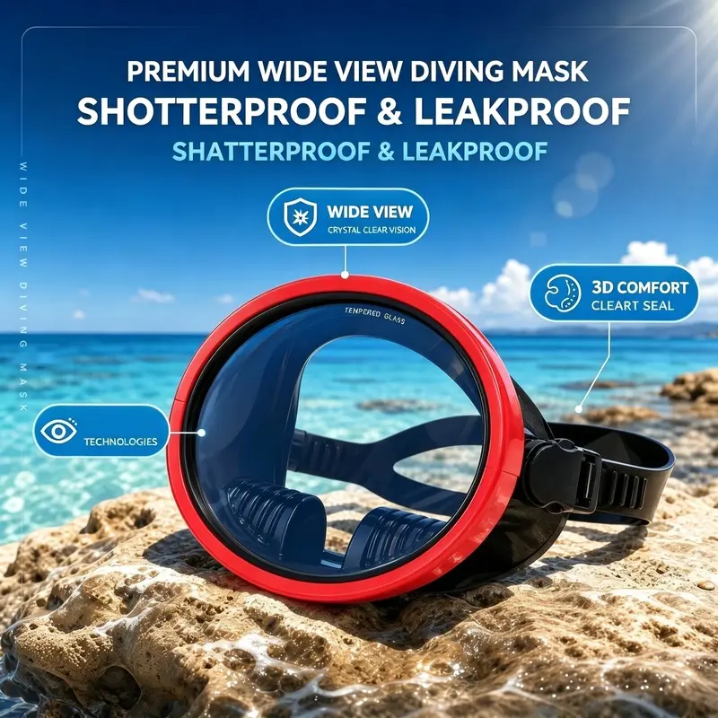 Oval Snorkel Mask - Classic Vintage Swimming Goggles for Adults, Tempered Glass Panoramic Wide Angle