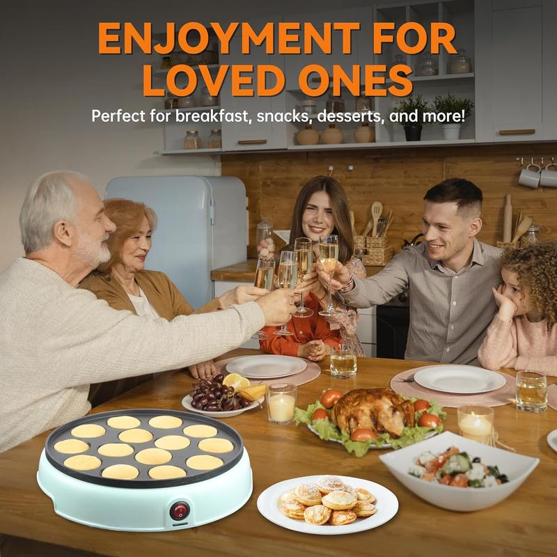 Mini Pancakes Maker Machine, Dutch Mini Pancake Griddle, 14 Holes Electric Poffertjes Pan, Ideal for Breakfast, Snacks, Desserts & More