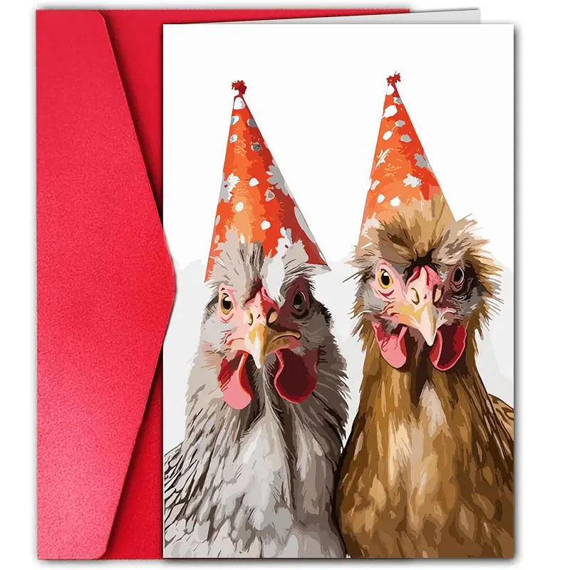 Chicken Themed Greeting Card, 1 Count Lovely Chicken Pattern Birthday Card with Envelope, Birthday Gift for Friend & Family