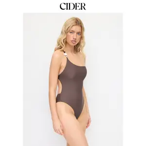 Cider High Stretch Asymmetrical Neck Bead Detail One Piece Swimsuit