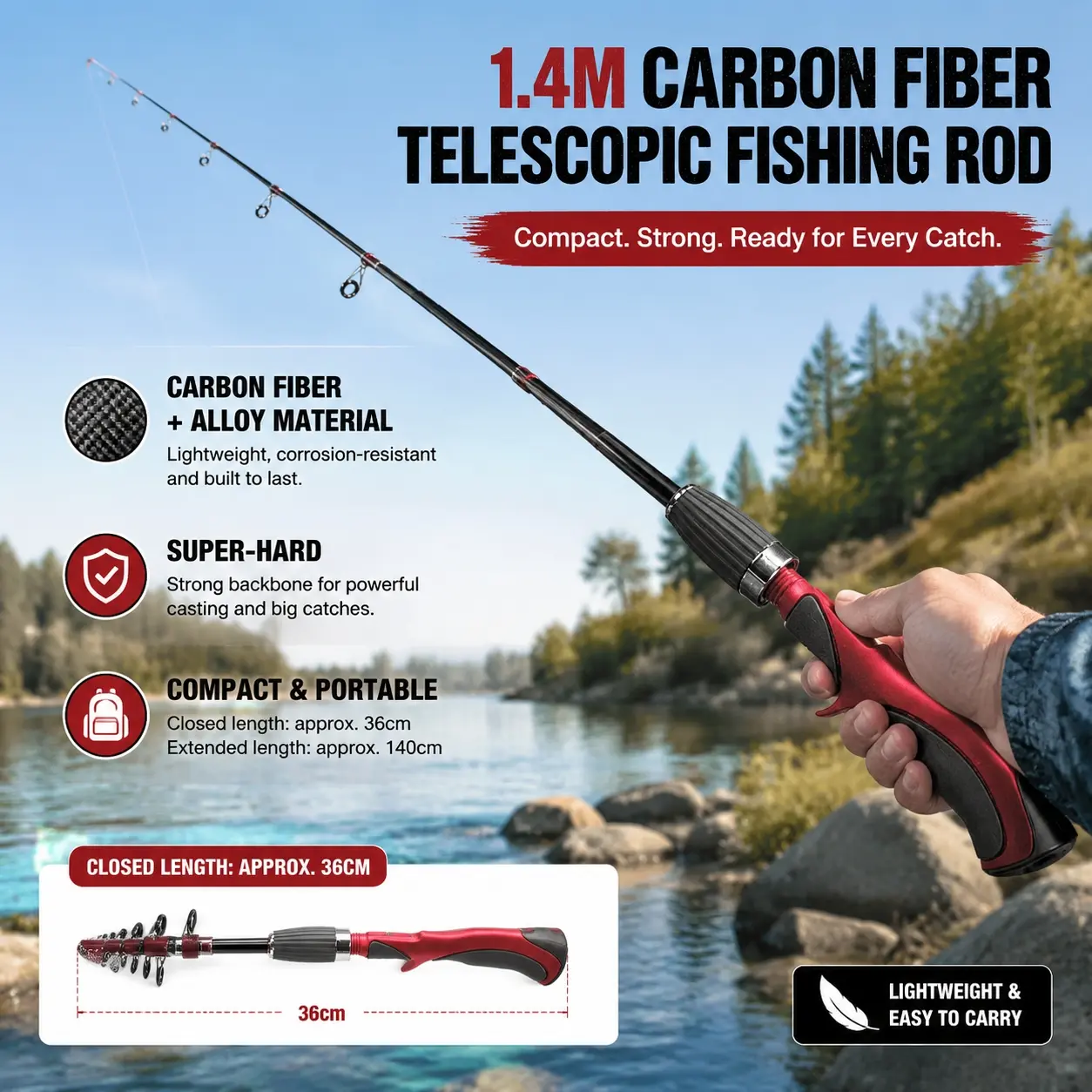 4.2ft Carbon Fiber Ultra-Stiff Fly Fishing Rod with High-Speed Reel, Saltwater Freshwater Casting Rod for Stream Deep Sea Multi-Scenario Fishing