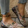 Boho Ethnic Style Women's Flat Slip-On Shoes, Bohemian Casual Trendy Flat Shoes, Geometric Print, Textile Upper, Rubber Sole, All Seasons, Comfortable & Durable, Shoes Flats