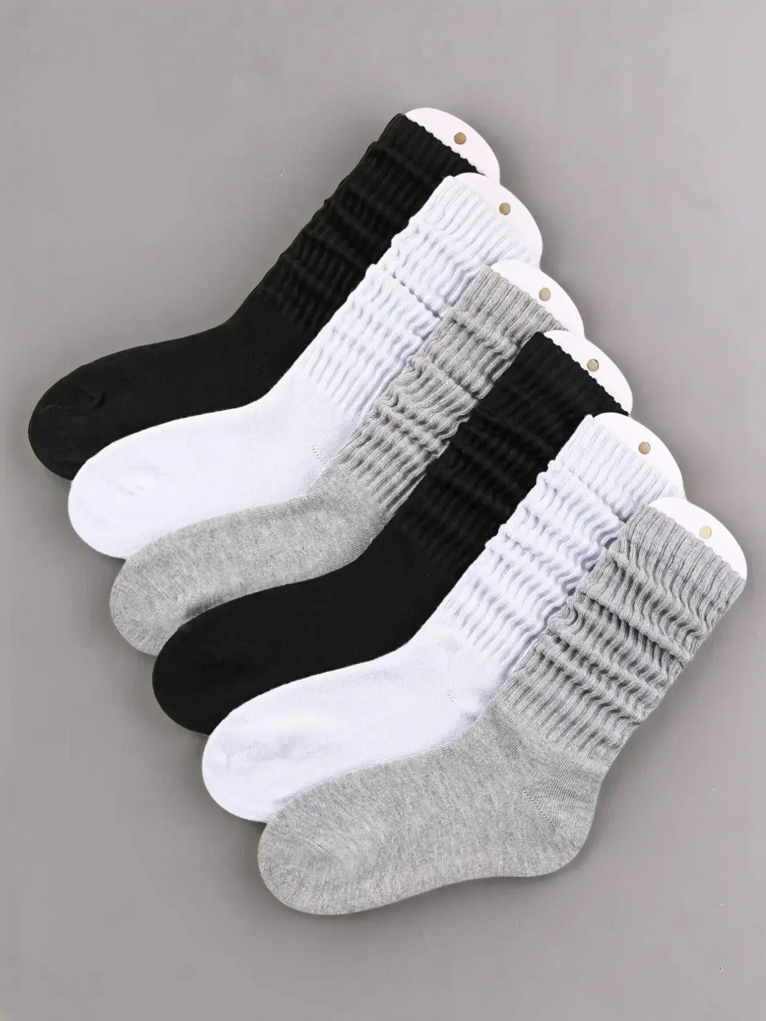 Women's 6 Pairs Solid Slouch Polyester Crew Socks, Casual Comfortable Breathable Mid Calf Socks for Daily Wear, Multipack Knit Hosiery for All Seasons, Slouch Socks, Crew Socks Women, Casual Comfy Socks
