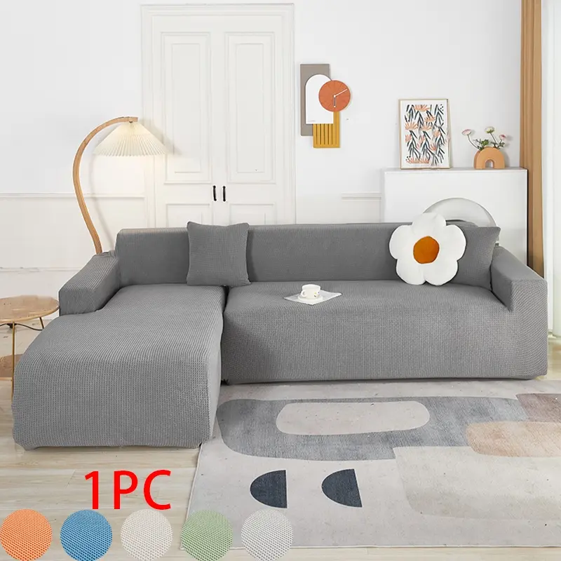 Thick Stretch Full Cover L-Shaped Sofa Cover, Non-Slip & No Shifting, All-Season Waffle Textured Fabric Chaise Lounge Sectional Sofa Protector