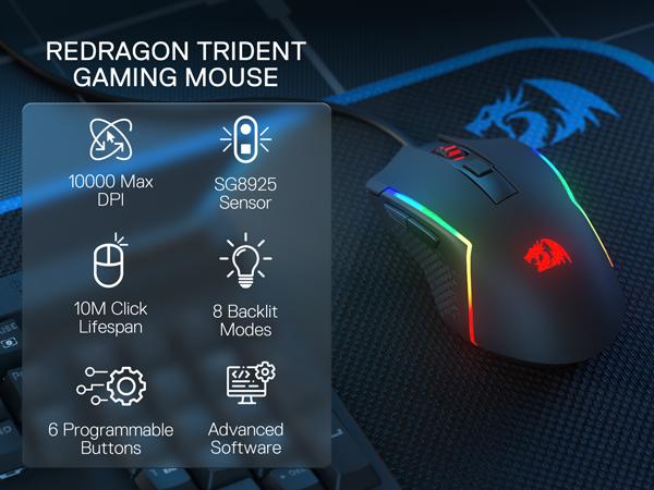 Redragon M616 RGB Gaming Mouse, 10000 DPI Wired Optical Mouse with 6 Programmable Buttons & 8 Backlit Modes, Software Supports DIY Keybinds