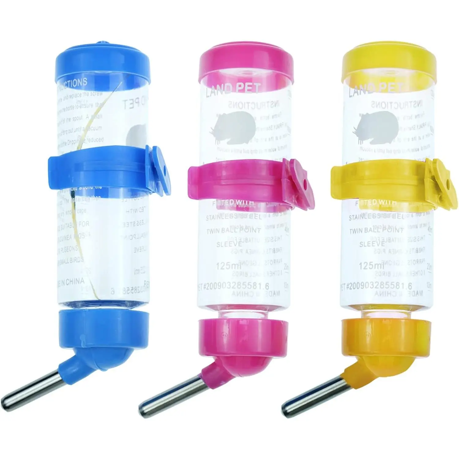 3 Pack Hamster Water Feeder Bottle, 125 ml No-Drip Small Animals Water Dispenser, Pet Hanging Water Bottle for Guinea Pigs, Bunny, Chinchillas, Rabbit