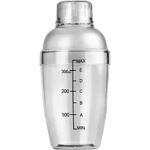 1Pc Plastic Cocktail Shaker with Scale and Strainer Top, Clear Plastic Shaker Bottle Wine Mixer Measuring Jigger for Bar Party Home Use (350ml/12oz)
