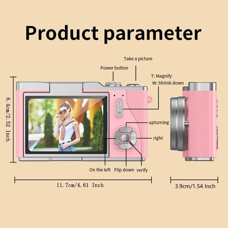 HD Digital Camera, 2.4 Inch Flip Over Display Screen Digital Compact Video Camera for School Photography, Outdoor Camera