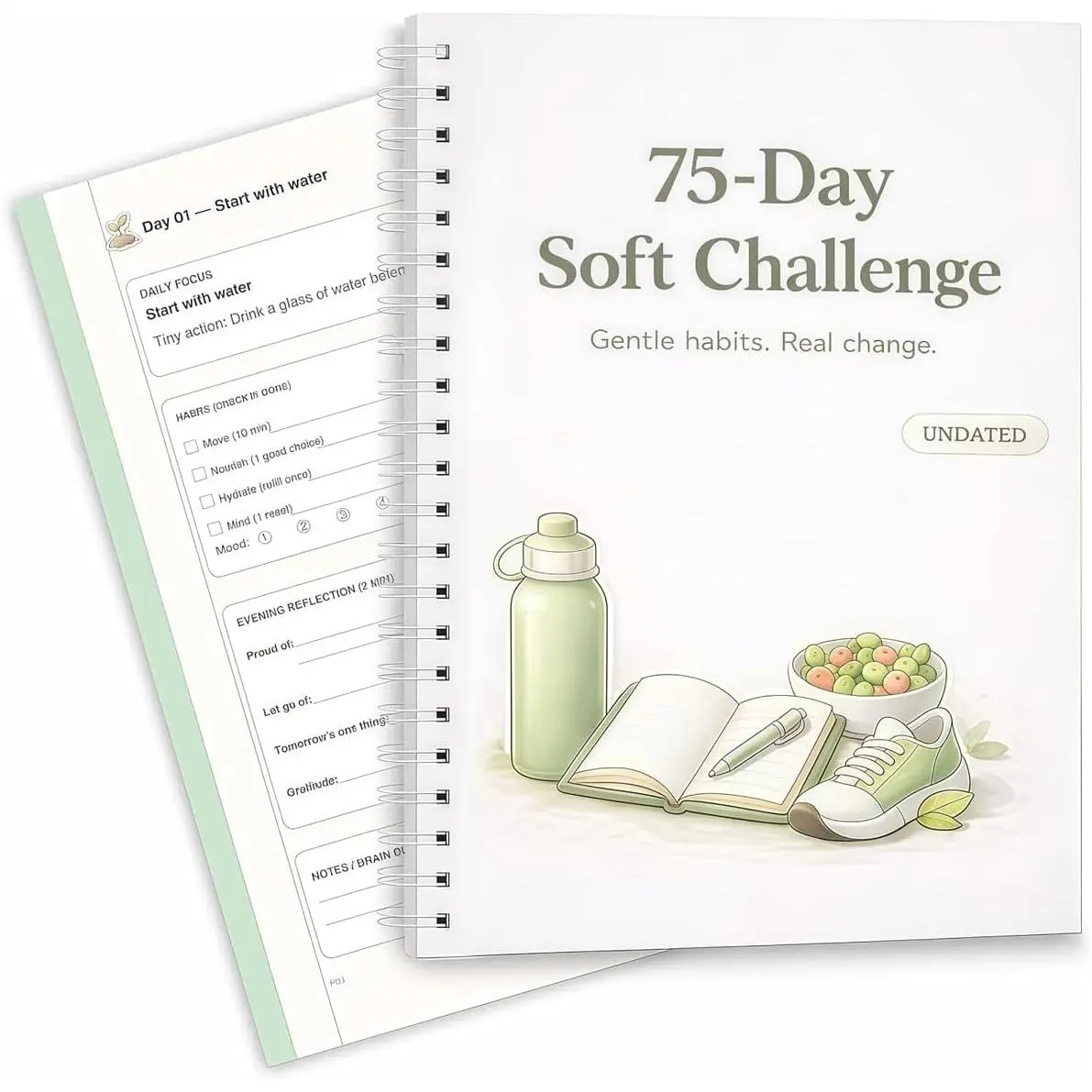 75-Day Undated Soft Cover Paper Planner - Office Personal Organiser with Clean Layout, Habit Tracker, 5-Minute Routine, Action System, Reflections, Milestone Checks, Self-Help Daily Journal
