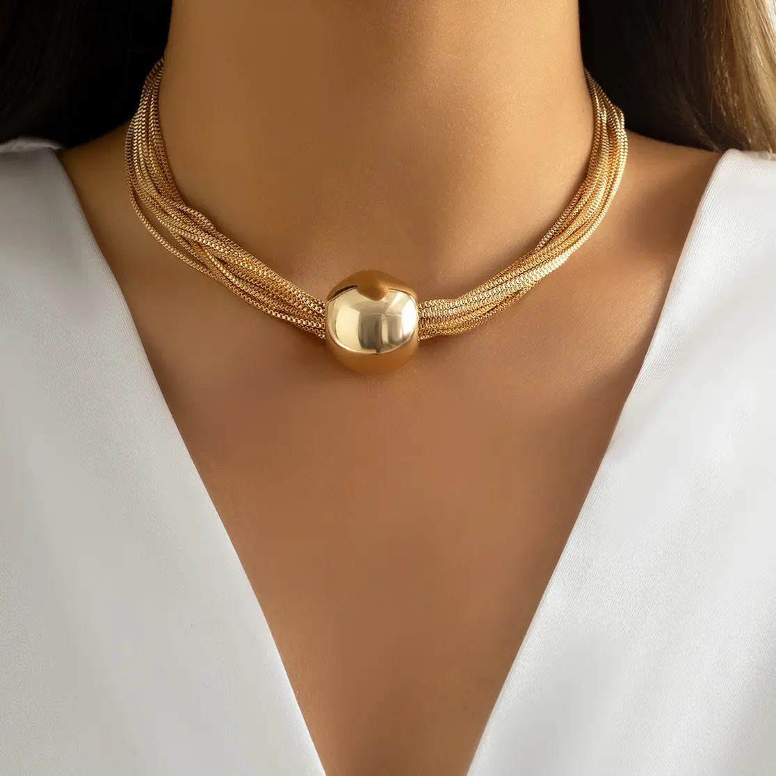 Large Ball Pendant Necklace Twisted Chain Necklace