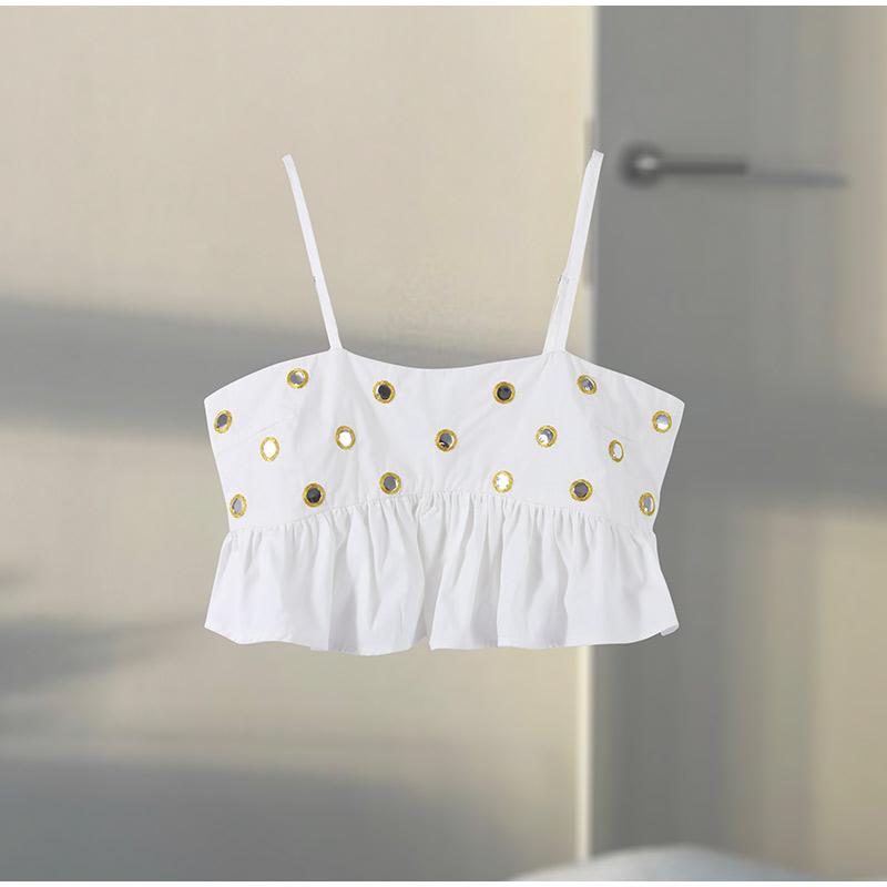 New2025Hollow Out Crop Tank Pleated Skirt Sets Women Ring Bead Strap Sleeveless Backless Vest A-line Skrits Suits Spring Street