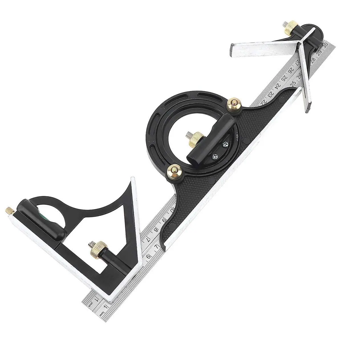 12" Adjustable Sliding Combination Square Ruler & Protractor Level Measure Measuring Set, Inch/Metric