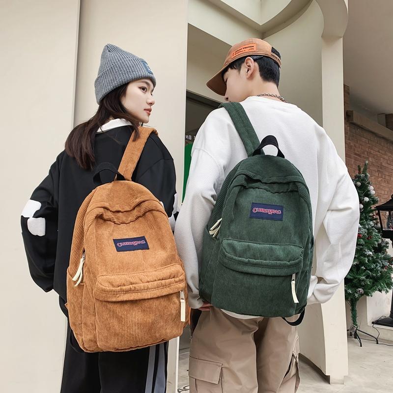 Vintage Boy Girl Corduroy Green School Bag Men Women Laptop College Backpack Cool Lady Student Fashion Female Travel BookBag New