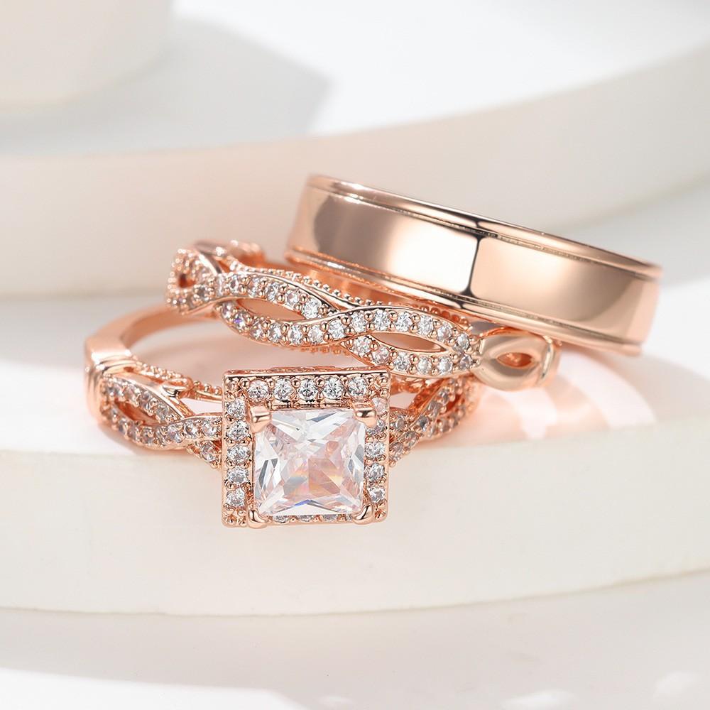 Luxury Princess Cut Cubic Zirconia Bridal Ring Set, 14K Two Tone Gold Plated Engagement Wedding Ring Set for Women, Vintage Halo CZ Wedding Band Luxury Princess Cut Cubic Zirconia Bridal Ring Set, 14K Two Tone Gold Plated Engagement Wedding Ring Set for Women, Vintage Halo CZ Wedding Band