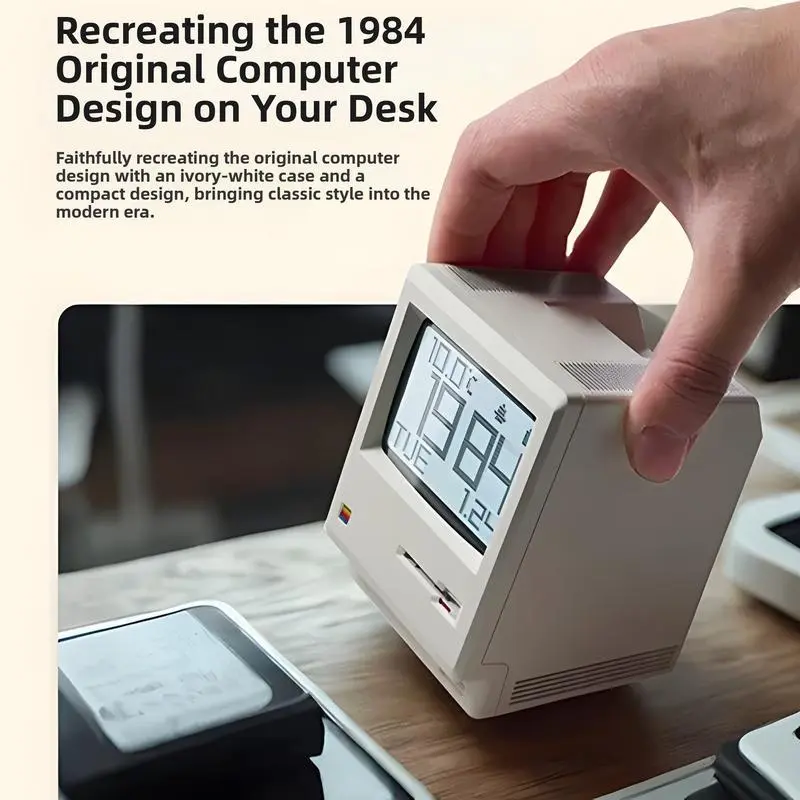 1984 Vintage Computer Retro Alarm Clock with Floppy Disk Startup, Creative Mini Desktop PC Digital Clock, Smiley Face Display, Temperature & Dimmable Night Light for Desk Setup