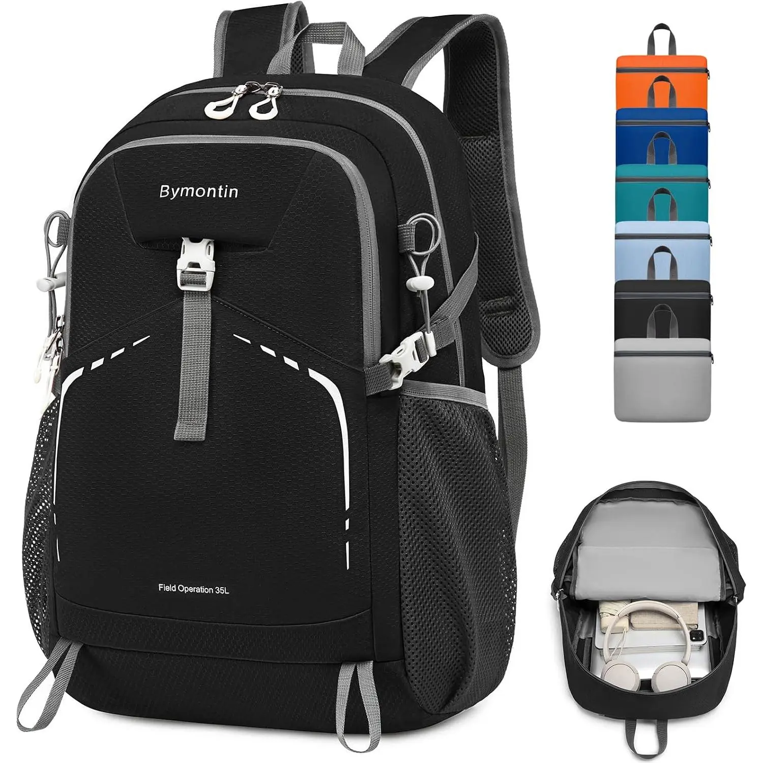 Lightweight Foldable 35L Everyday Backpack, Packable Daypack (Black)
