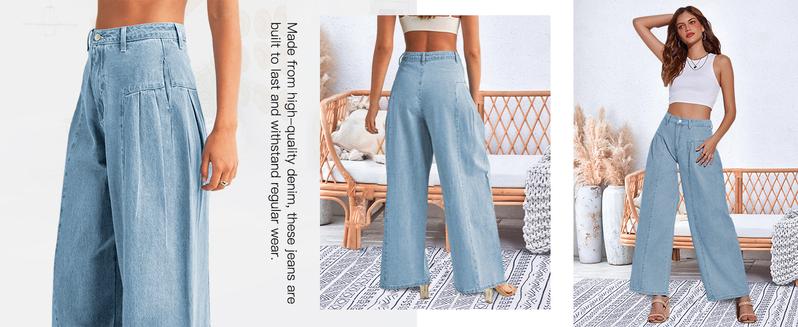 Imily Bela  Womens Baggy High Waisted Jeans Loose Boyfriend Wide Leg Side Pleated Denim Pants