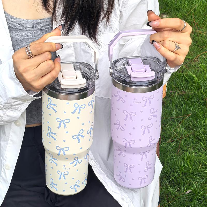 30oz Stainless Steel Insulated Cup with Bow Design, Double Layer Thermal Mug for Coffee Tea Outdoor Office Home Travel Gift, Vacuum Insulated Tumbler