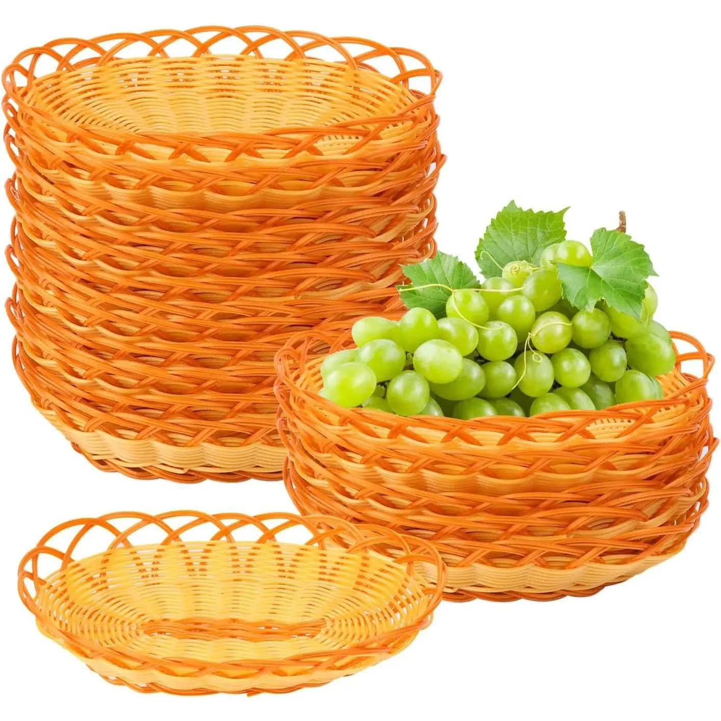 25 PCS 9.2 Inch Oval Plastic Woven Serving Baskets, Bread Basket Set for Fast Food, Restaurant, Home & Kitchen