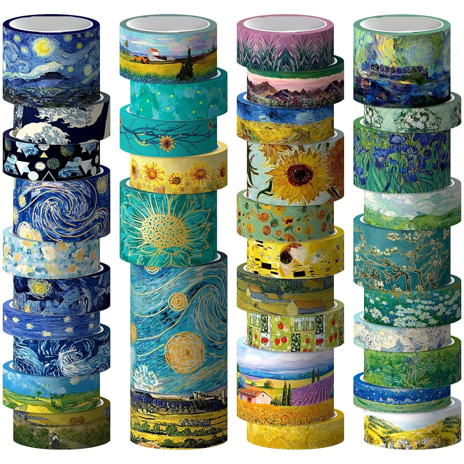 Washi Tape Set, 36 Rolls Van Gogh   Washy Tape, Wide Decorative Tape for Journaling, Scrapbooking Supplies,Vision Board Supplies, 6 Sizes Craft Watercolor Tape