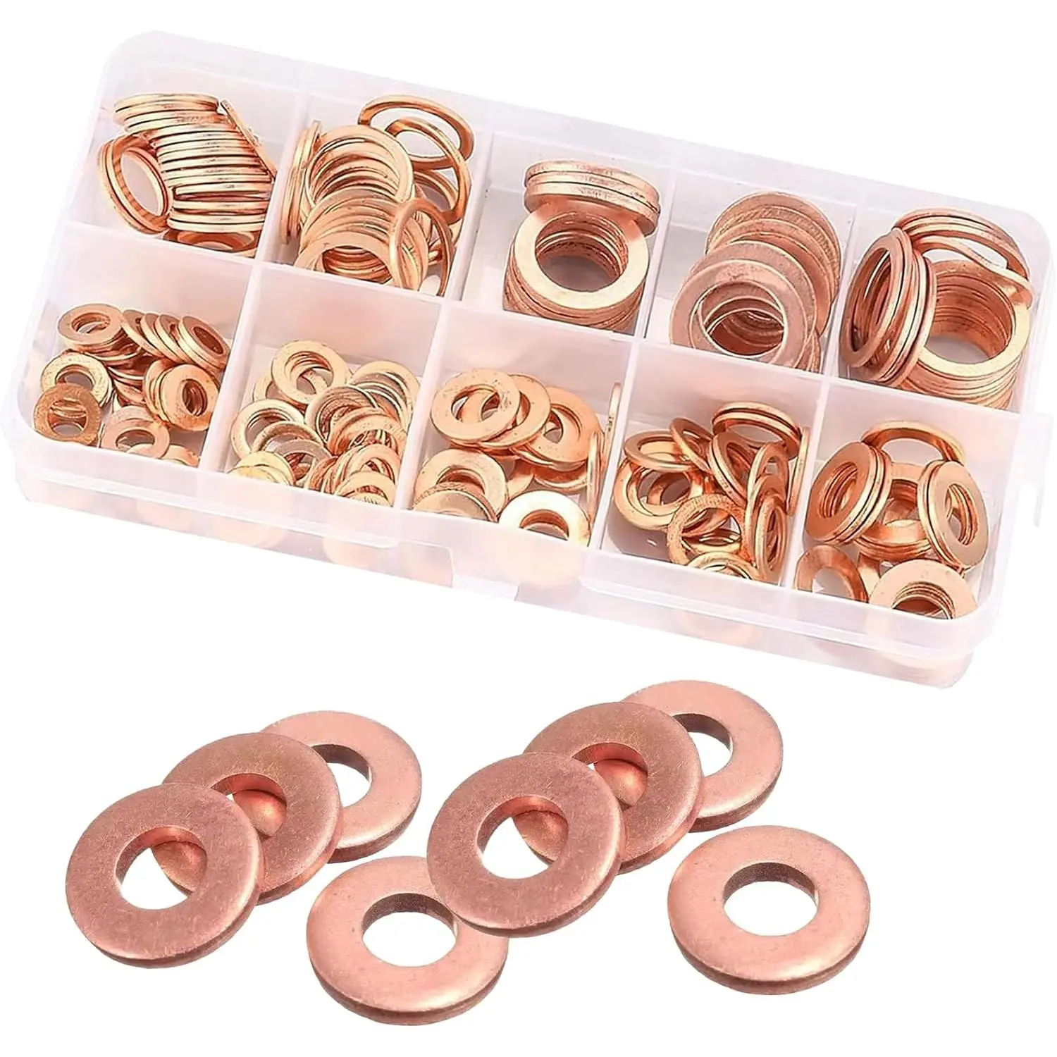 200 count Copper Crush Metric Washers  Kit, Sealing Flat Ring Washer  Set, M5 M6 M8 M10 M12 M14 Oil Drain Plug Washer ,  for   ()