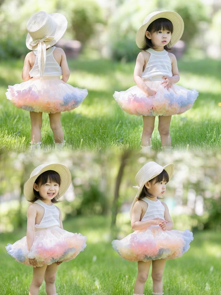 Girl's tutu dress large fluffy version bunny dress milky apricot tutu dress with shotr cream-colored ballet princess dress