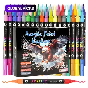 120 Colors Acrylic Paint Marker Pen Set, 60pcs/set Permanent Oil Marker Pen, Multifunction Art Supplies for Rock Painting, Fabric, Stone, Wood, Glass, Paper, Plastic, Christmas Gift, Acrylic Markers