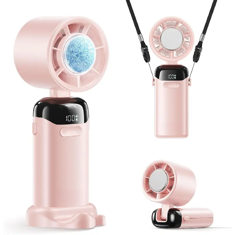 Pink Portable Handheld Turbo Fan with Ice Cooling Function, Powerful 21000 RPM Adjustable 1–199 Speed Rechargeable Pocket Fan, Up to 14 Hours Long Lasting Cooling, Compact Personal Mini Fan for Travel Outdoor Camping Home Office Summer Heat Relief Accesso