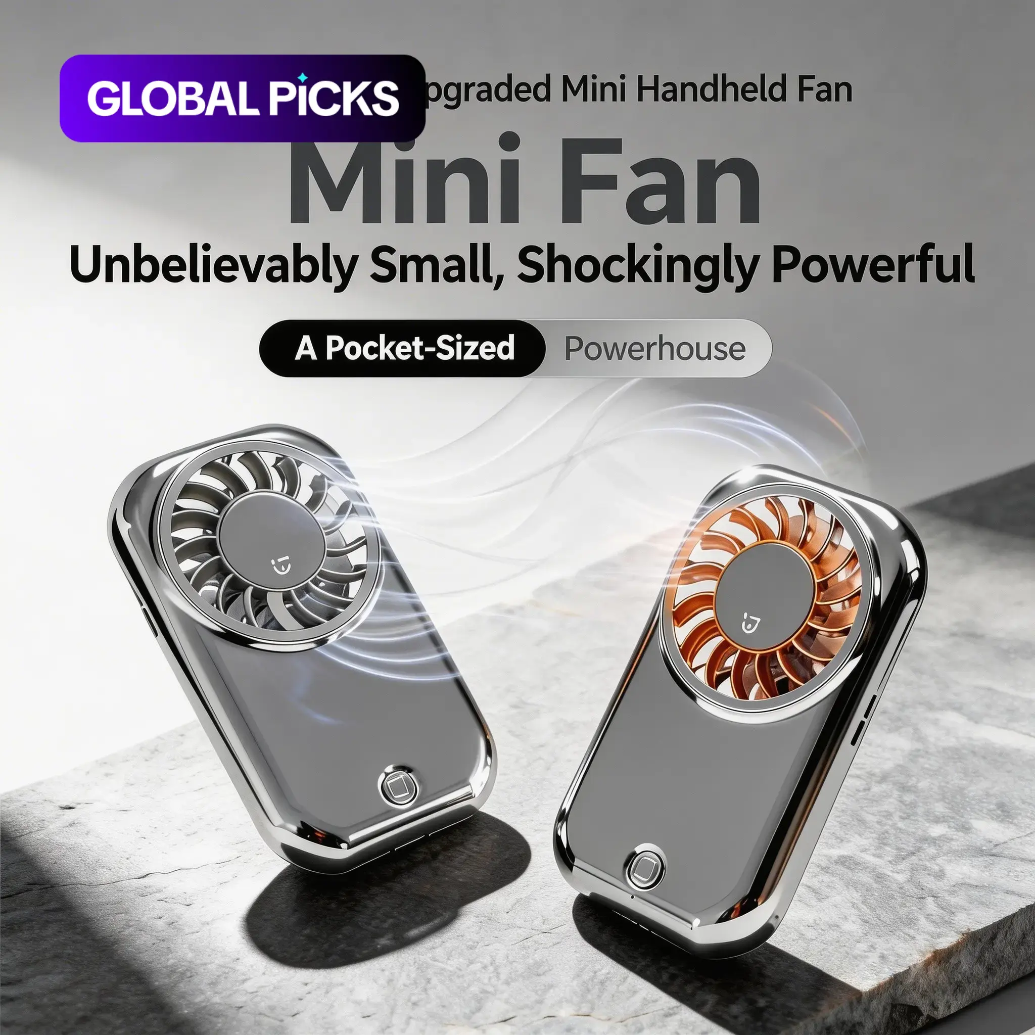 Mini Handheld Portable Fan 11000 RPM, Five-Speed Strong Power, USB Rechargeable Mirror Finish, Lightweight Design, Silver Color / Olive #GLOBAL PICKS