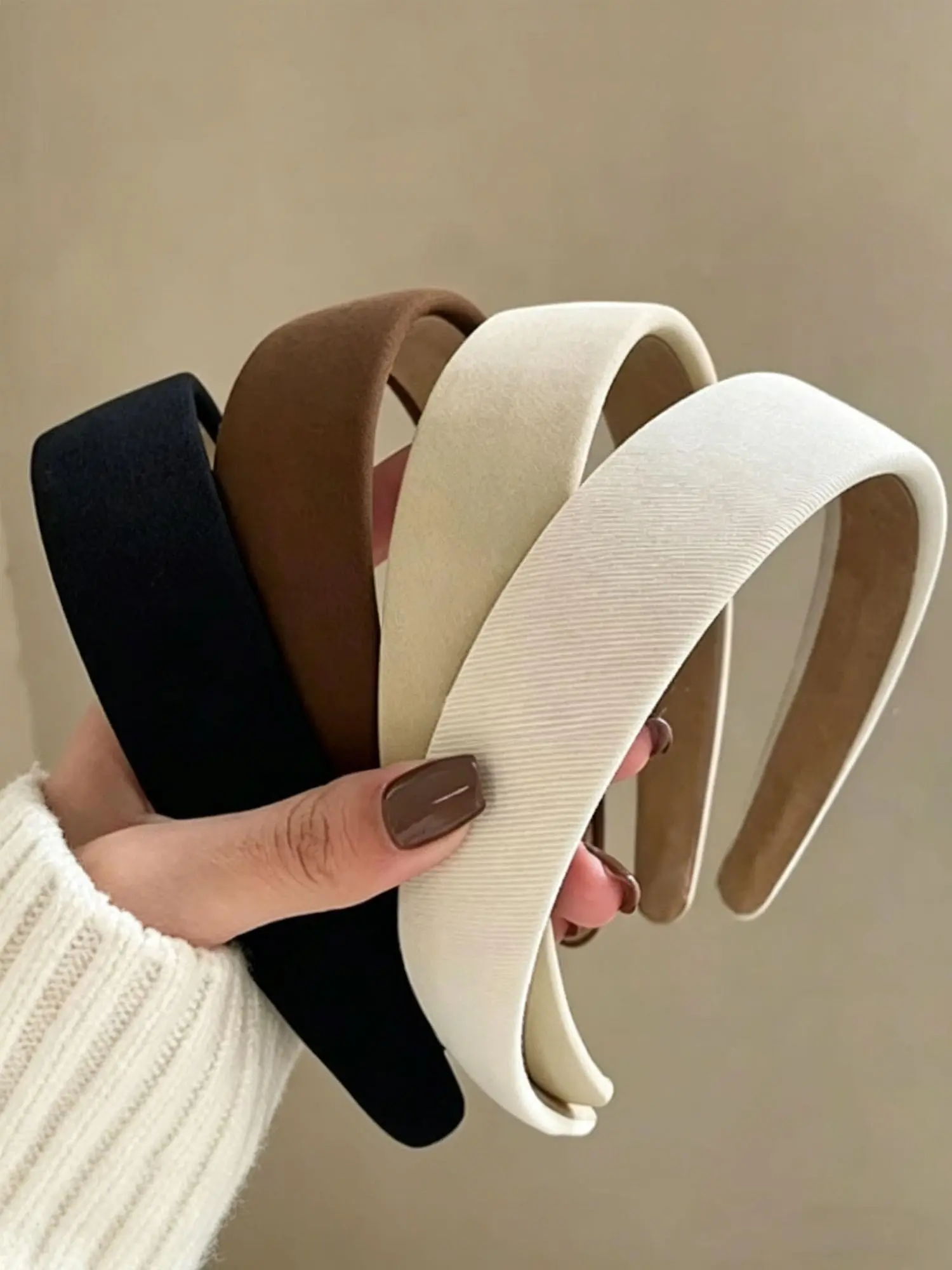4 Pack Neutral Ribbed Knit Headbands for Women, 1 Inch Wide Non Slip Elastic Hair Bands, Minimal Daily Hair Accessory Set