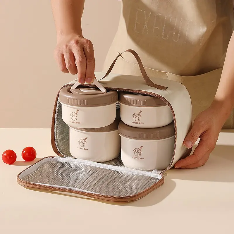 Lunch Box Set with 4 Stackable Bento Boxes, Microwave Safe, Insulated Food Container, Ideal for Work and School, Insulated Lunch Containers