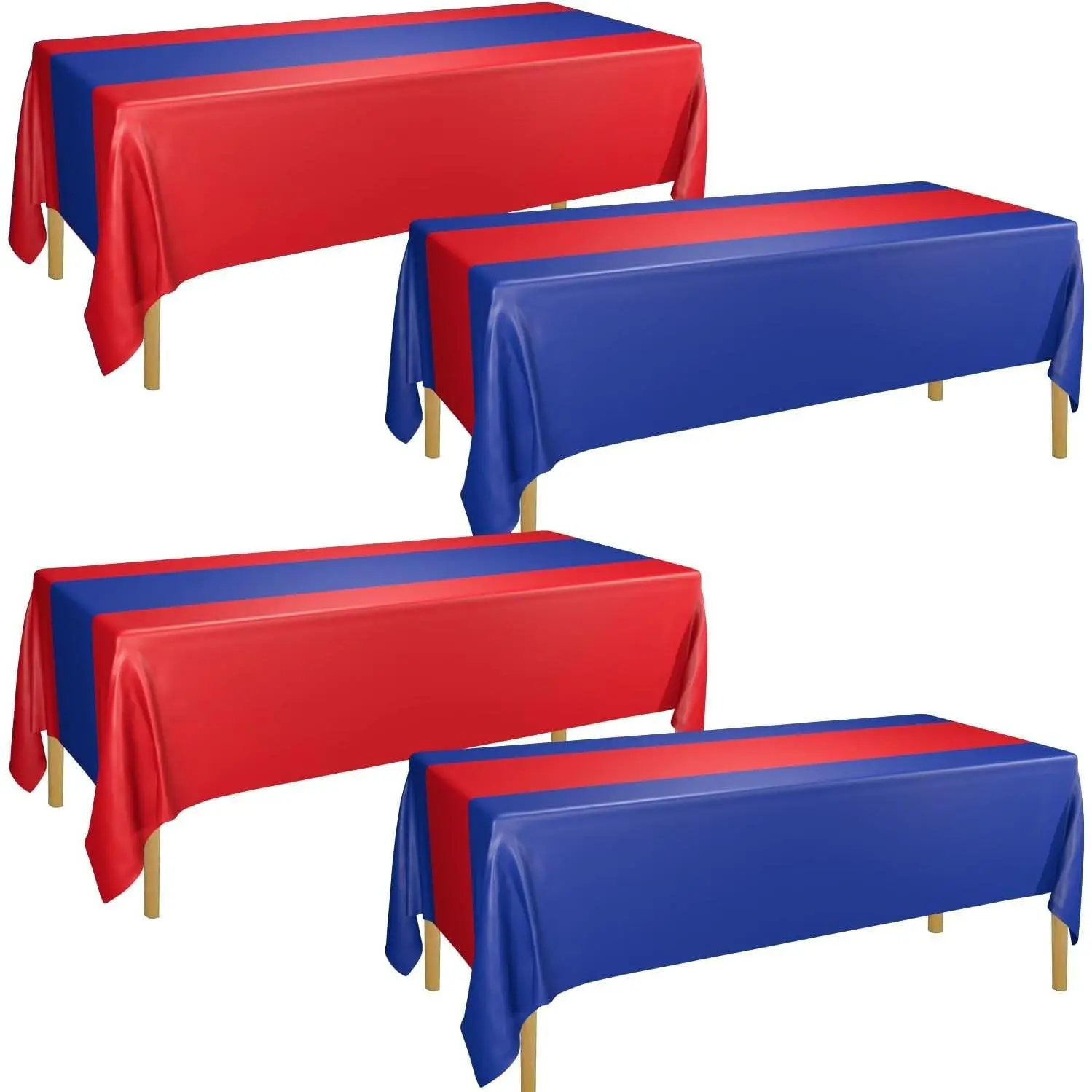 4 Pcs Navy Blue and Red Tablecloths, Table Runner Waterproof Disposable Rectangle Table Cover for Birthday Graduation Party Red and Blue Party Decorations, 51 x 86inch