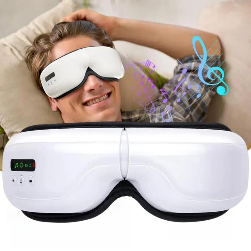 Eye massager, eye massager with heating function, Bluetooth smart eye massager with soothing music, eye mask machine to relieve eye fatigue and dry eyes, portable eye care sleep mask with vibration, heat, air pressure, and Bluetooth music features