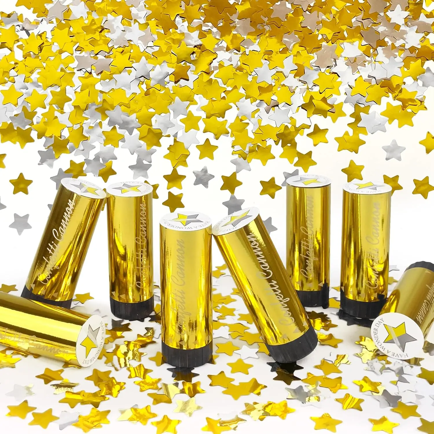 Modern Small Size Synthetic Confetti Poppers Cannons (8-Count), Festive & Party Supplies for Birthday Party Celebrations, Favors