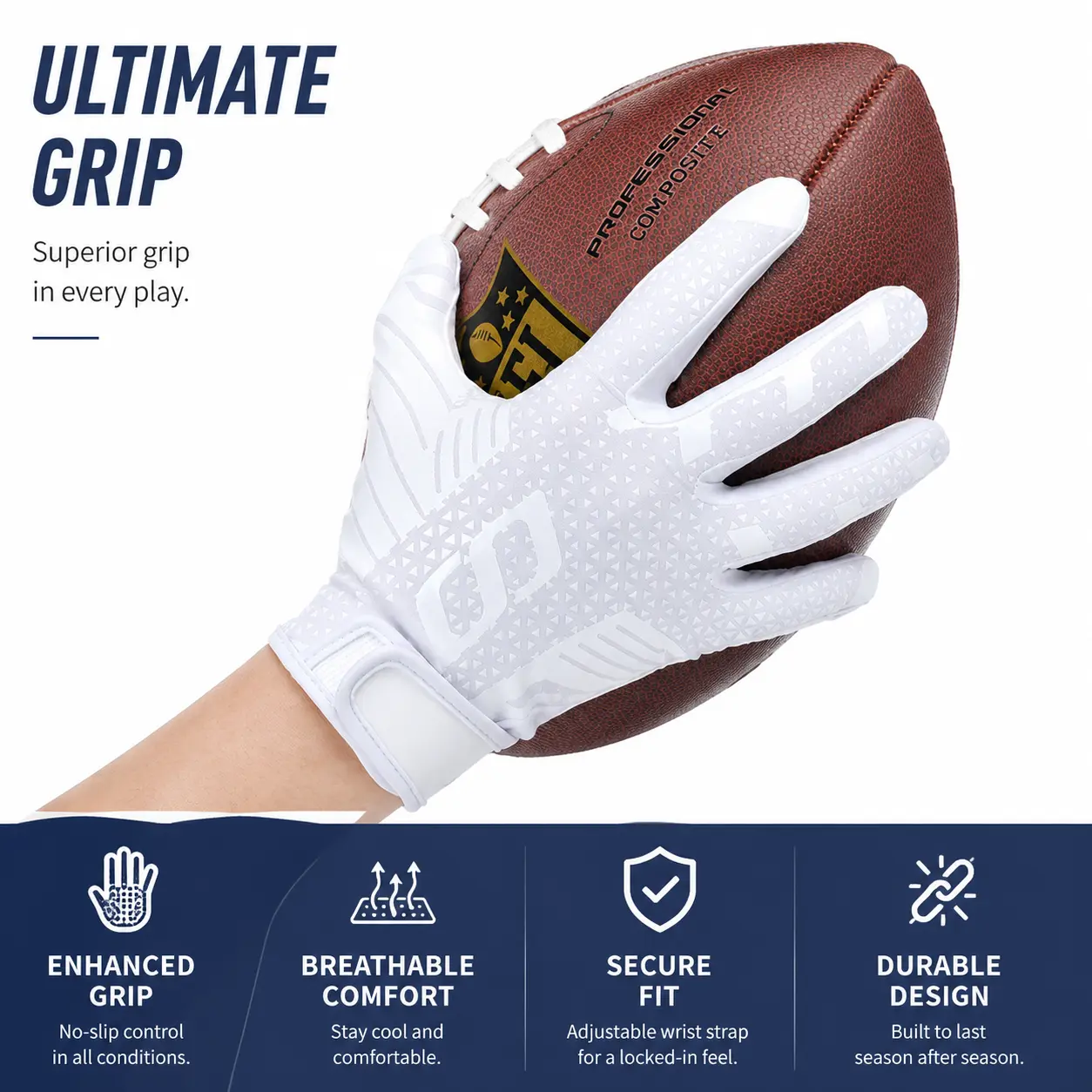 Performance-Optimized Outdoor Rugby Gloves for Training and Competition—Breathable, All-Season Fit with Adjustable Hook-and-Loop Closure, Enhanced Grip and Wrist Support for Men and Women