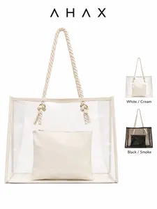 Women's Transparent PVC Tote Bag with Inner Pockets, Large Capacity Crossbody Shoulder Bag, Waterproof Beach Festival Commuter Backpack