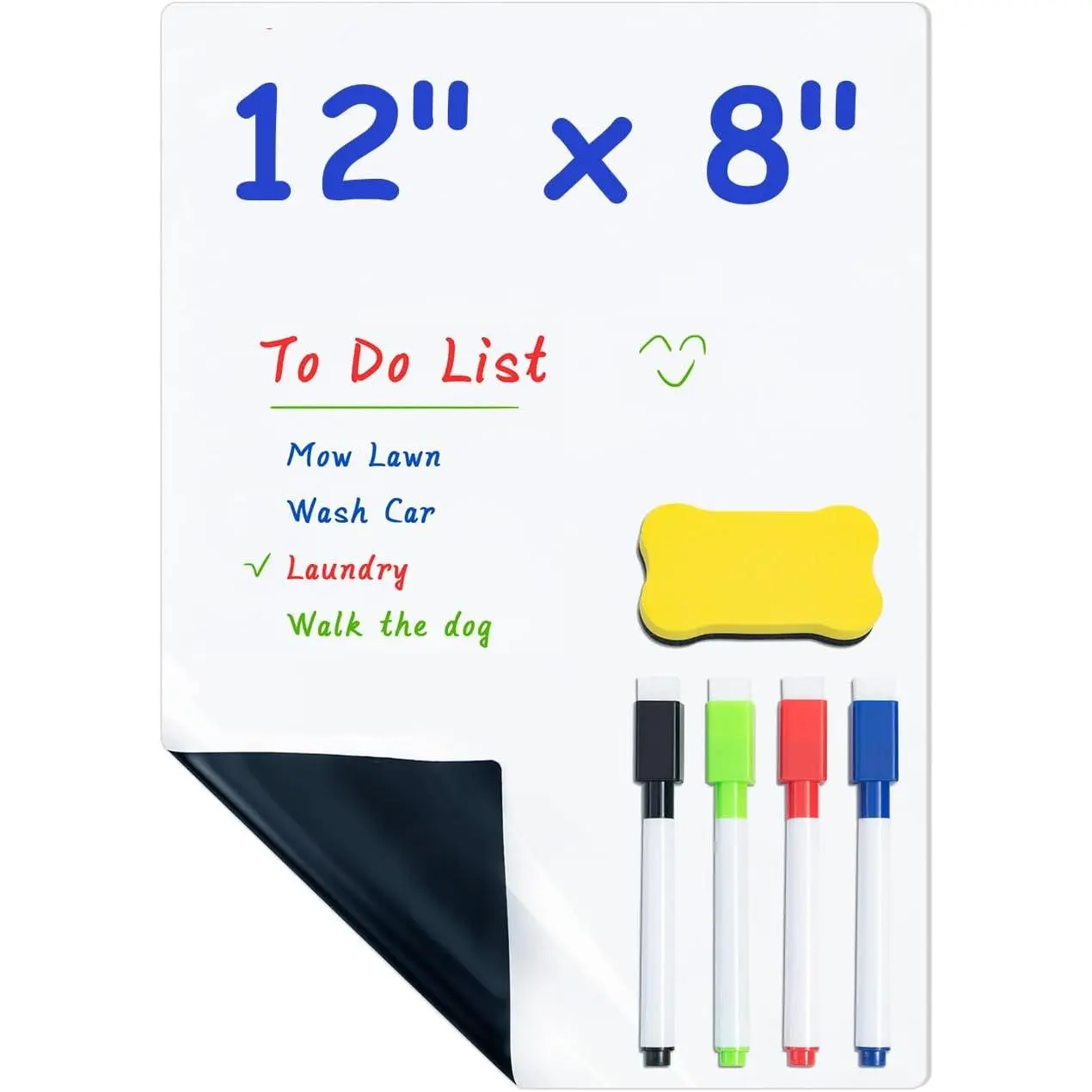 Dry Erase Board for Fridge, 12”x 8” Fridge Whiteboard for Kitchen, Small White Board Set with 4 Markers and Eraser, , Family Schedule Planning Board