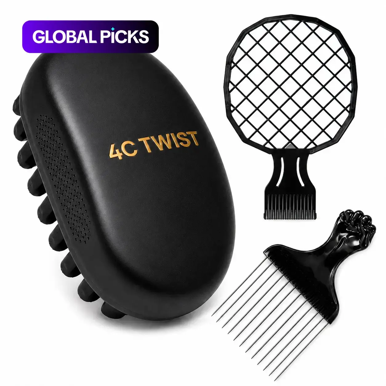 4C Twist Hair Sponge Brush Set with Afro Pick Comb & Twist Styling Comb, Curl Coil Sponge for Afro Textured Hair, Locs, Dreads & Waves, Lightweight Barber Styling Tool Kit for Daily Hair Grooming Afro Twist Styler Versatile Tools #GLOBAL PICKS