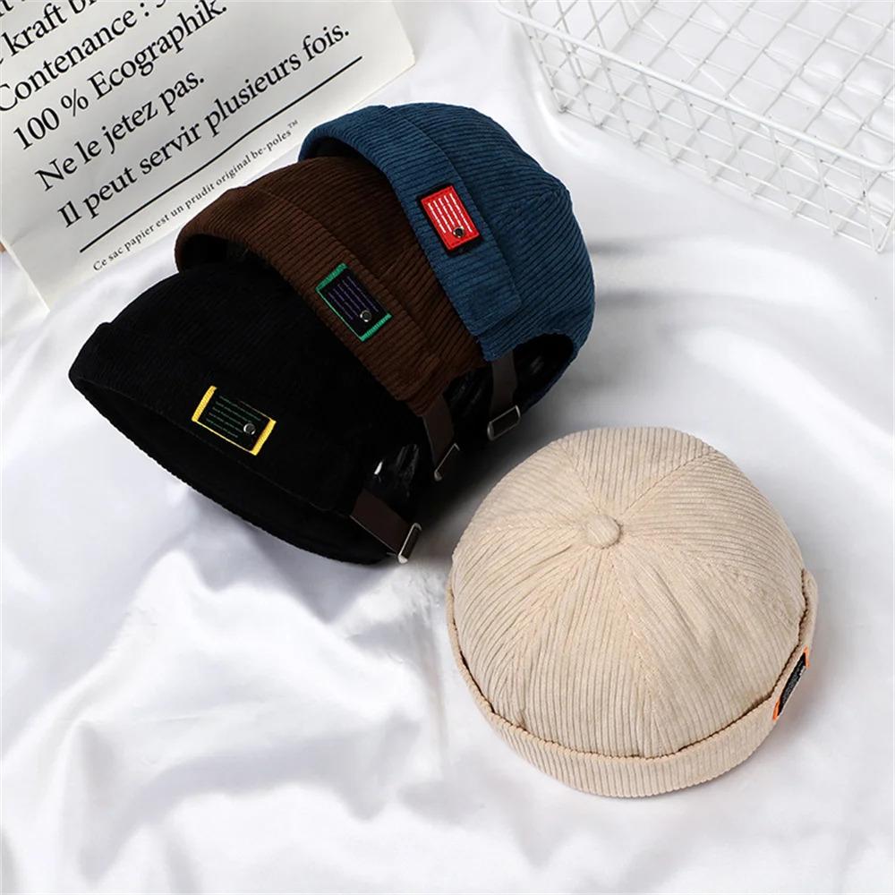 Unisex Corduroy Solid Color Brimless Caps for Men Women Streetwear Hip Hop Hats Retro Beanie Docker Caps Adjustable Dome Hats